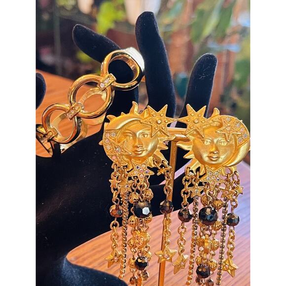 VINTAGE Celestial KIRKS FOLLEY earrings sun moon star dangle with BRACLET READ - Picture 1 of 16